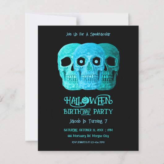 Schedel Grappig Gotisch Blauw Blauwgroen Halloween (Voorkant)