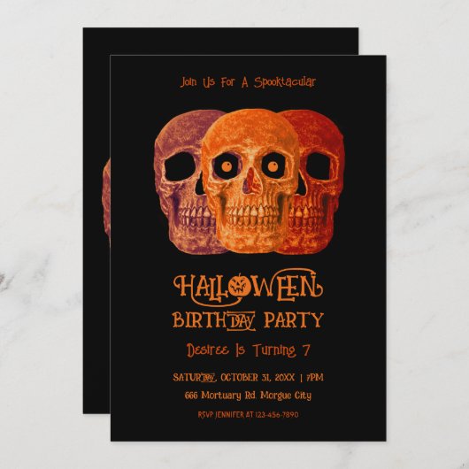Schedel Grappig Gotisch Sinaasappel Zwart Hallowee Kaart (Voorkant / Achterkant)