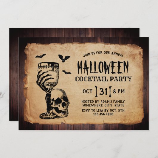 schedel Halloween Cocktail Party Kaart (Voorkant / Achterkant)