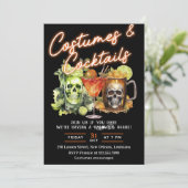 Schedel Halloween Cocktails & Kostuums Feest Kaart (Staand voorkant)