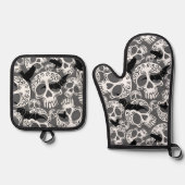 Schedel Halloween Decoratieve Calaveras Ovenwant & Pannenlap Set (Voorkant)