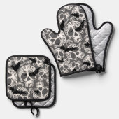 Schedel Halloween Decoratieve Calaveras Ovenwant & Pannenlap Set (Voorkant / Achterkant)