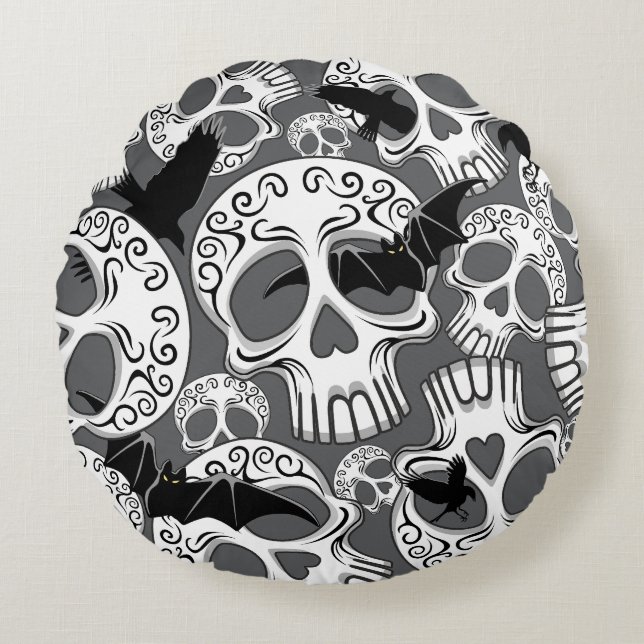 Schedel Halloween Decoratieve Calaveras Rond Kussen (Voorkant)