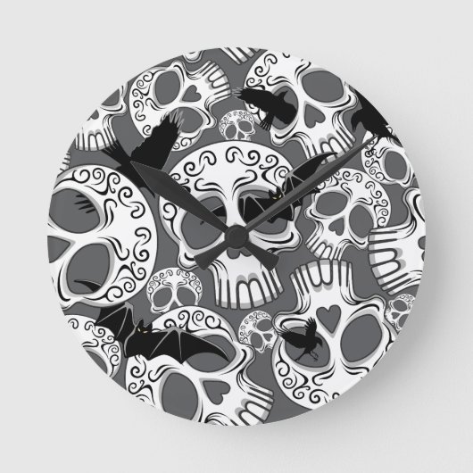 Schedel Halloween Decoratieve Calaveras Ronde Klok (Voorkant)