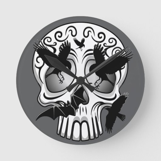 Schedel Halloween Decoratieve Calaveras Ronde Klok (Voorkant)