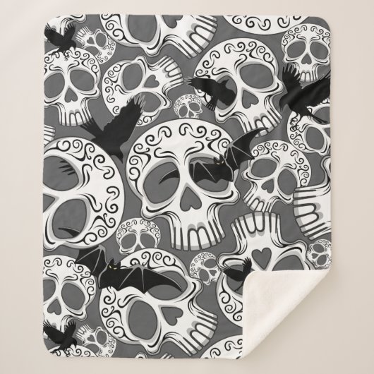 Schedel Halloween Decoratieve Calaveras Sherpa Deken (Voorkant)