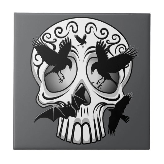 Schedel Halloween Decoratieve Calaveras Tegeltje (Voorkant)