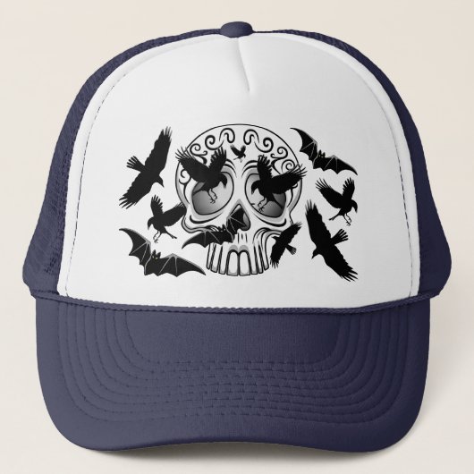 Schedel Halloween Decoratieve Calaveras Trucker Pet (Voorkant)