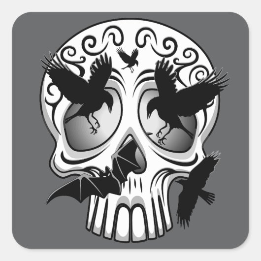 Schedel Halloween Decoratieve Calaveras Vierkante Sticker (Voorkant)