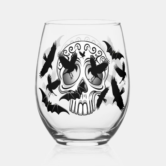 Schedel Halloween Decoratieve Calaveras Wijnglas Zonder Voet (Voorkant)