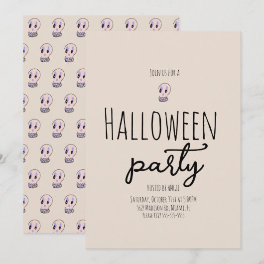 Schedel Halloween-feest Retro Doodle Kaart (Voorkant / Achterkant)