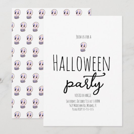 Schedel Halloween-feest Vintage Doodle  Kaart (Voorkant / Achterkant)