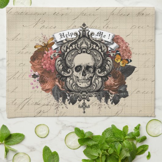   schedel Halloween keukenhanddoek (Gevouwen)