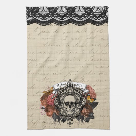 schedel Halloween keukenhanddoek (Verticaal)