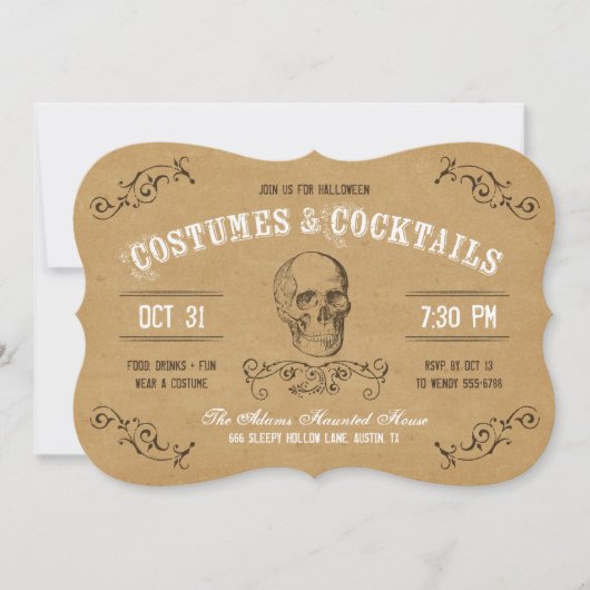  schedel Halloween Kostuum en Cocktail Party Kaart (Voorkant)