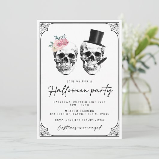  schedel Halloween kostuum feestuitnodiging Kaart (Staand voorkant)