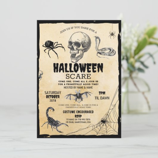 Schedel Halloween Party Skelet Creepy Scorpion Kaart (Staand voorkant)