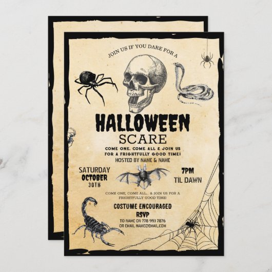 Schedel Halloween Party Skelet Creepy Scorpion Kaart (Voorkant / Achterkant)