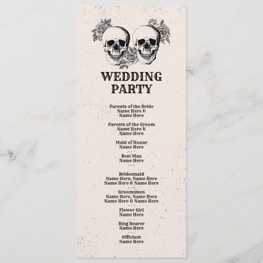 Schedel Halloween Welkom Menu Trouwceremonie (Achterkant)