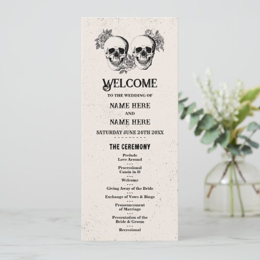 Schedel Halloween Welkom Menu Trouwceremonie (Staand voorkant)