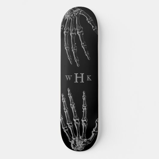 Schedel Handen Monogram Trendy Zwart Wit Persoonlijk Skateboard (Voorkant)