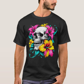 Schedel Hibiscus Bloem Mycoloog Gotische Goth Bloe T-shirt
