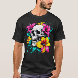 Schedel Hibiscus Bloem Mycoloog Gotische Goth T-shirt