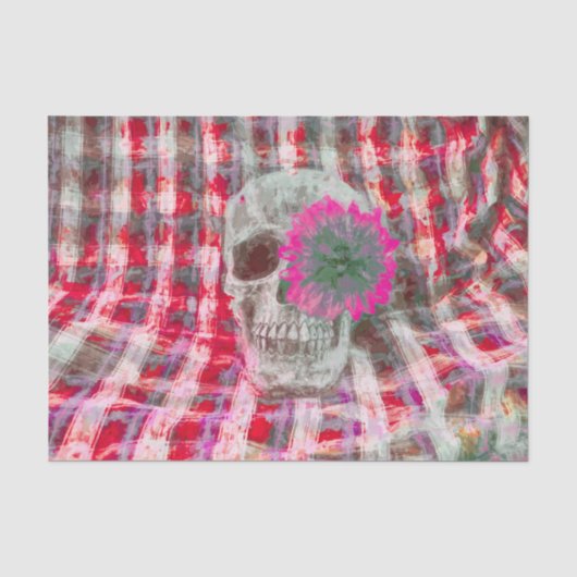 Schedel Hoofd Gotische Zonnebloem Rood Roze Textuu Tissuepapier (Voorkant)