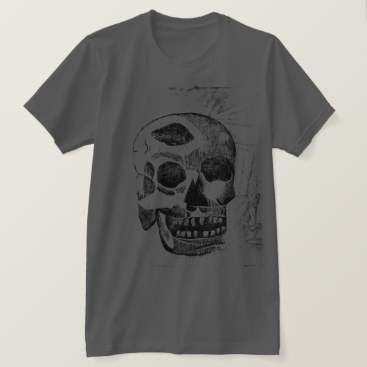 Schedel Houtblokprint T-shirt (Design voorkant)