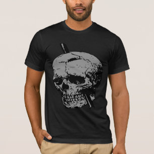 Schedel illustratie met tamping ijzer vector grijs t-shirt