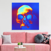 Schedel in blauw en goud canvas afdruk (Insitu (Woonkamer))
