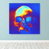 Schedel in blauw en goud canvas afdruk (Insitu (Houten vloer))