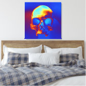 Schedel in blauw en goud canvas afdruk (Insitu (Slaapkamer))