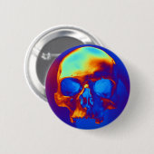 Schedel in blauw en goud ronde button 5,7 cm (Voorkant /achterkant)