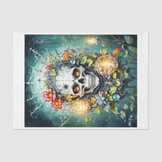 Schedel in bloemen en spinnenwebben tissuepapier (Voorkant)