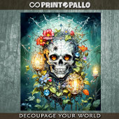 Schedel in bloemen en spinnenwebben tissuepapier