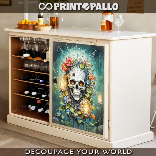 Schedel in bloemen en spinnenwebben tissuepapier