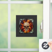 Schedel in brand, glas in lood, vlammen raamsticker (Huis)