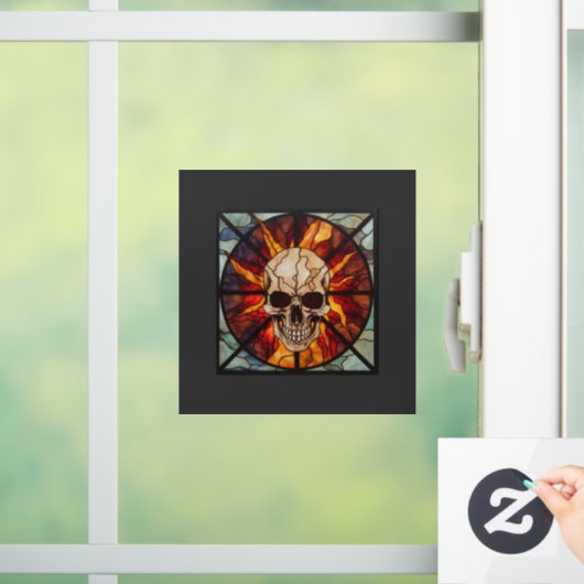 Schedel in brand, glas in lood, vlammen raamsticker (Huis)
