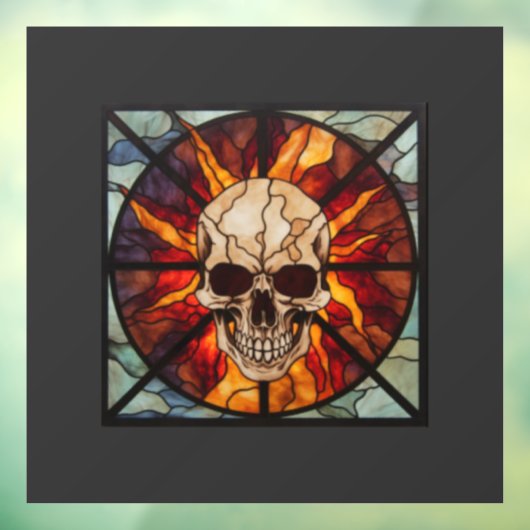 Schedel in brand, glas in lood, vlammen raamsticker (Vel 3)