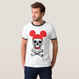 Schedel in cartoon muis-oor hoed met X-botten T-shirt