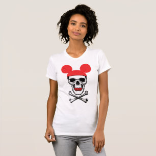 Schedel in cartoon muis-oor hoed met X-botten T-shirt