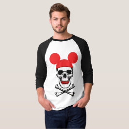 Schedel in cartoon muis-oor hoed met X-botten T-shirt
