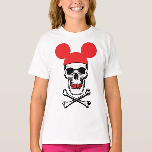 Schedel in Cartoon Muis-Oor Pet met X-Bone T-shirt (Voorkant)