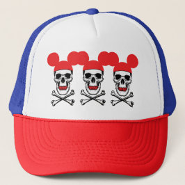 Schedel in cartoon muis-oorkap met X-bot Trucker Pet