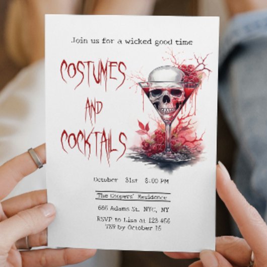 Schedel in Cocktailglas griezelig Halloween Kaart