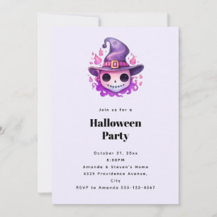Schedel in een Heksenhoed Fantasie Halloween Feest Kaart