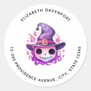 Schedel in een Heksenhut Fantasievol Adres Ronde Sticker