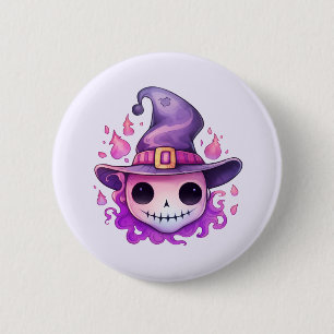 Schedel in een heksenhut Fantasievol Ronde Button 5,7 Cm