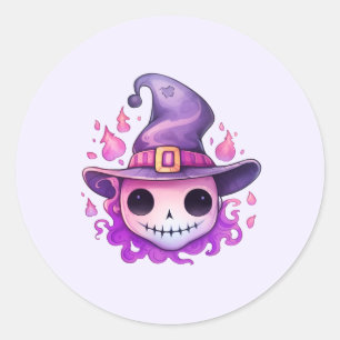 Schedel in een Heksenhut Fantasievol Ronde Sticker